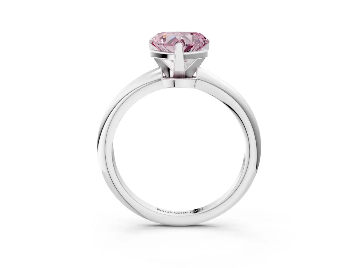 Fancy Pink Heart Cut Diamond Solitaire Ring with Six-Prong Setting and Classic Band Silver
