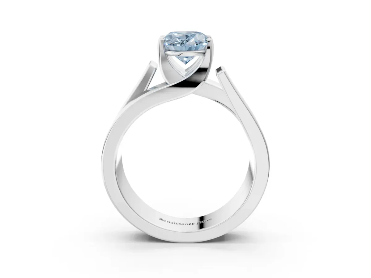 Fancy Blue Modern Tension Set Oval Cut Diamond Solitaire Wide Band Ring Platinum