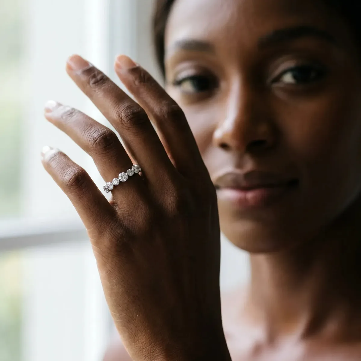Round Diamond Scalloped Prong Set Eternity Band Platinum