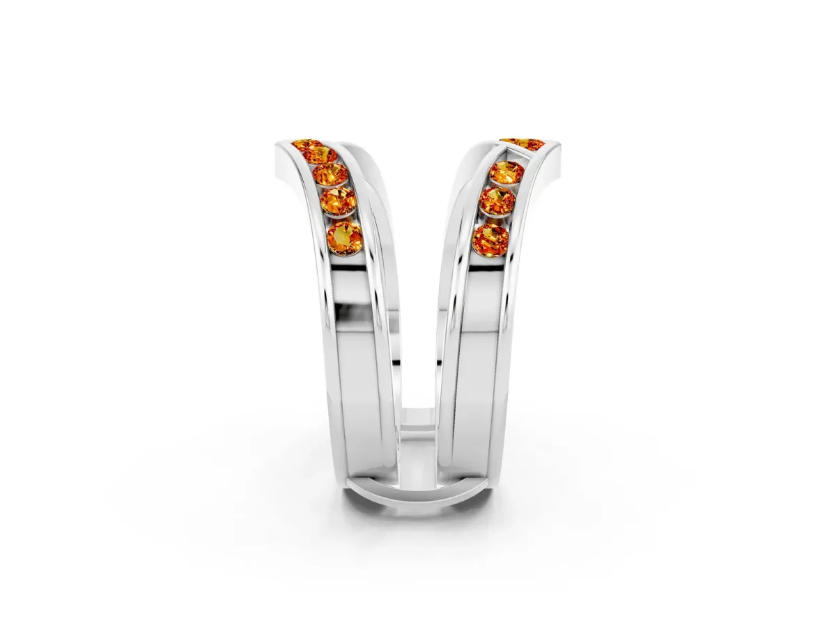 Round Citrine Channel-Set Chevron Band Platinum