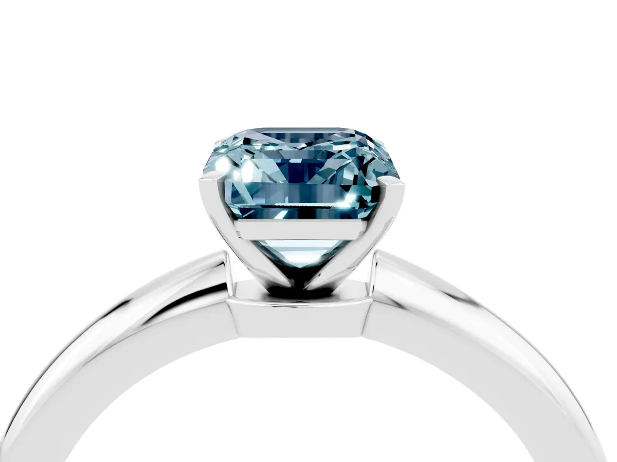 Emerald Cut Aquamarine Solitaire Ring with Six-Prong Setting and Classic Band Silver