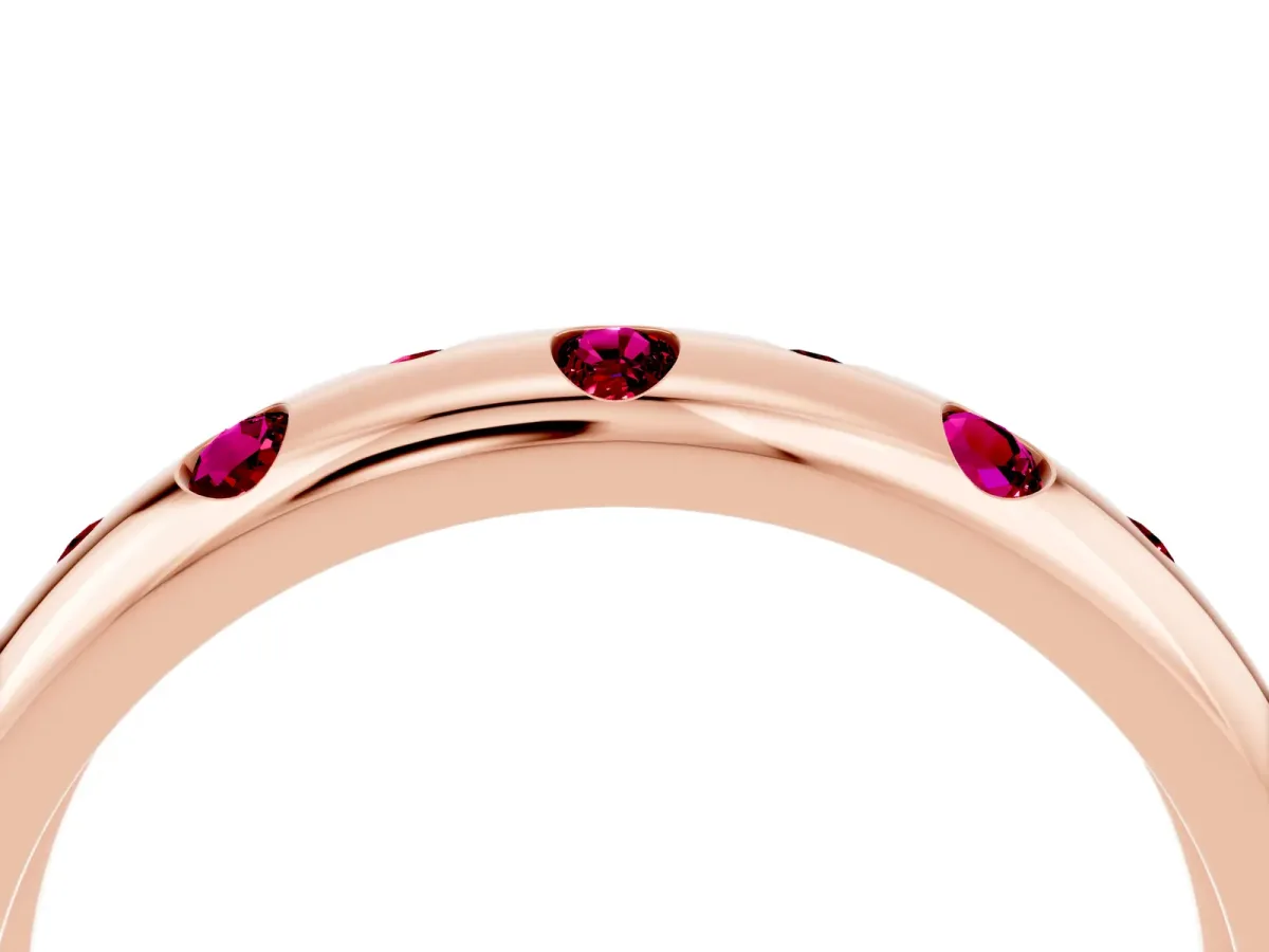 Round Garnet Flush-Set Comfort Fit Band Rose gold