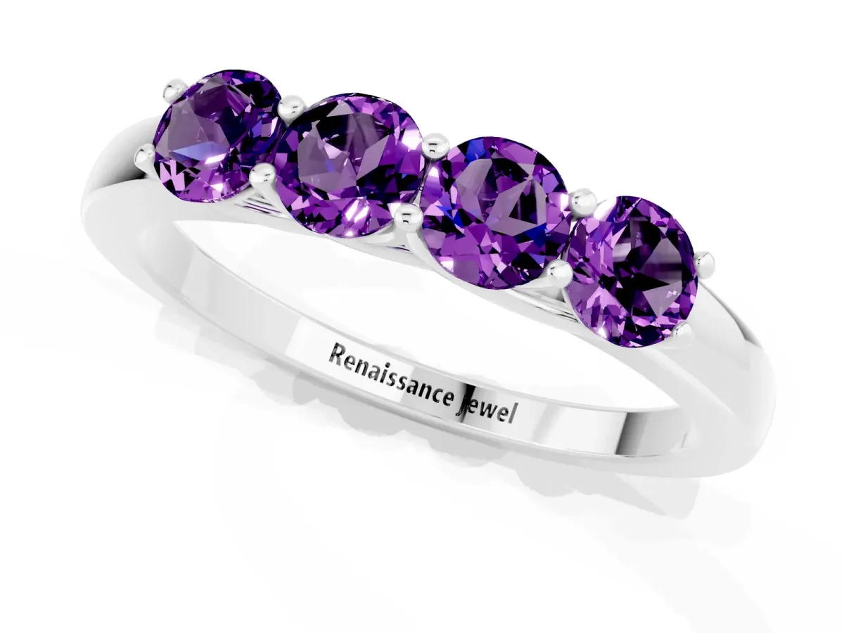Four-Stone Round Amethyst Prong-Set Band Silver