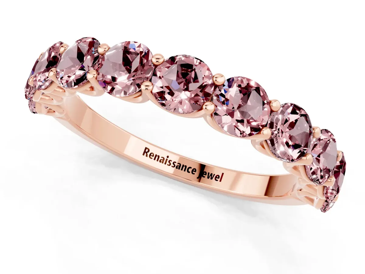 Round Morganite Shared Prong Eternity Band Rose gold