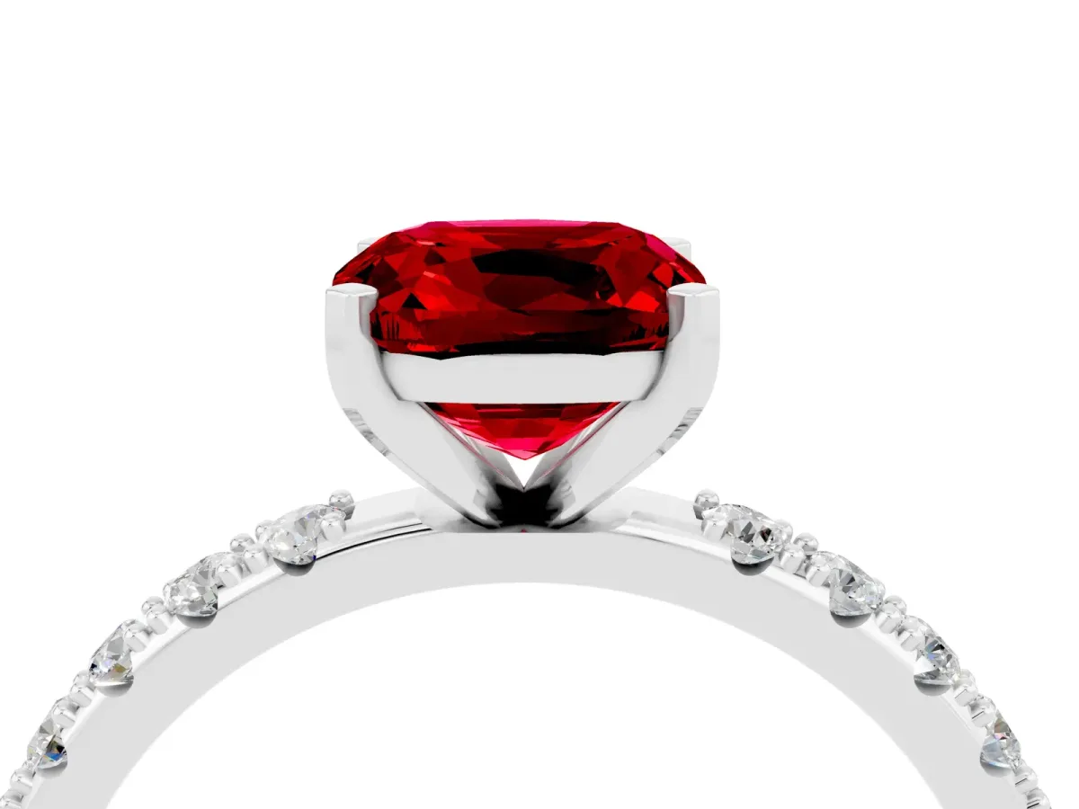 Cushion Cut Ruby Solitaire Pavé Band with Four-Prong Setting Silver