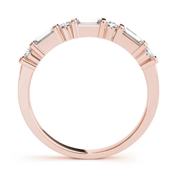 Baguette and Round Diamond Channel Set Half Eternity Band with Bar Prong Setting Rose gold