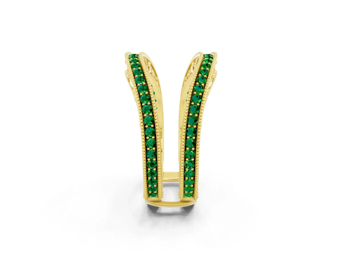 Round Emerald Milgrain Eternity Band with Channel Setting Yellow gold