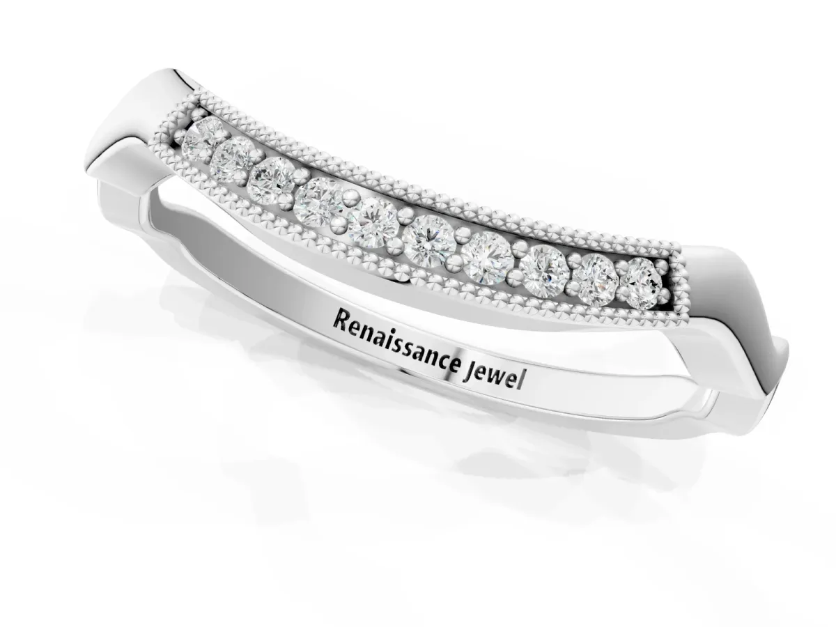 Milgrain Curved Diamond Pavé Band with Round Stones Platinum
