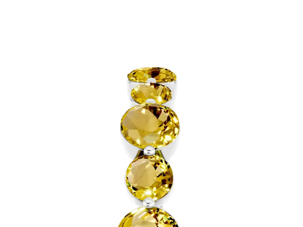 Round Yellow Sapphire Scalloped Prong Set Eternity Band Silver