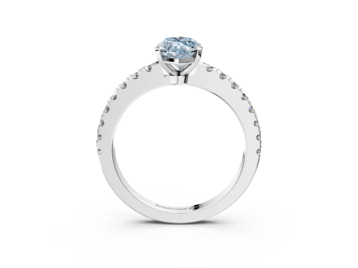 Fancy Blue Marquise Cut Solitaire Diamond with Pavé Band and Four-Prong Setting Silver
