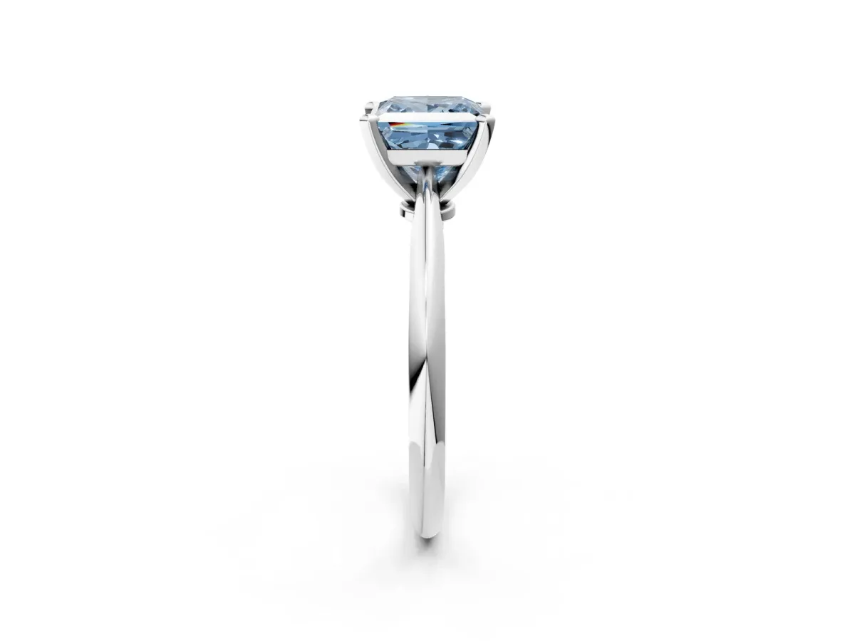 Fancy Blue Princess Cut Diamond Solitaire Engagement Ring with Classic Band and Four-Prong Setting Silver