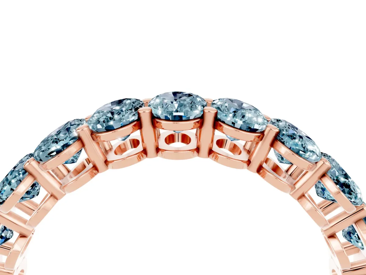 Oval Cut Aquamarine Eternity Band with Shared Prong Setting Rose gold