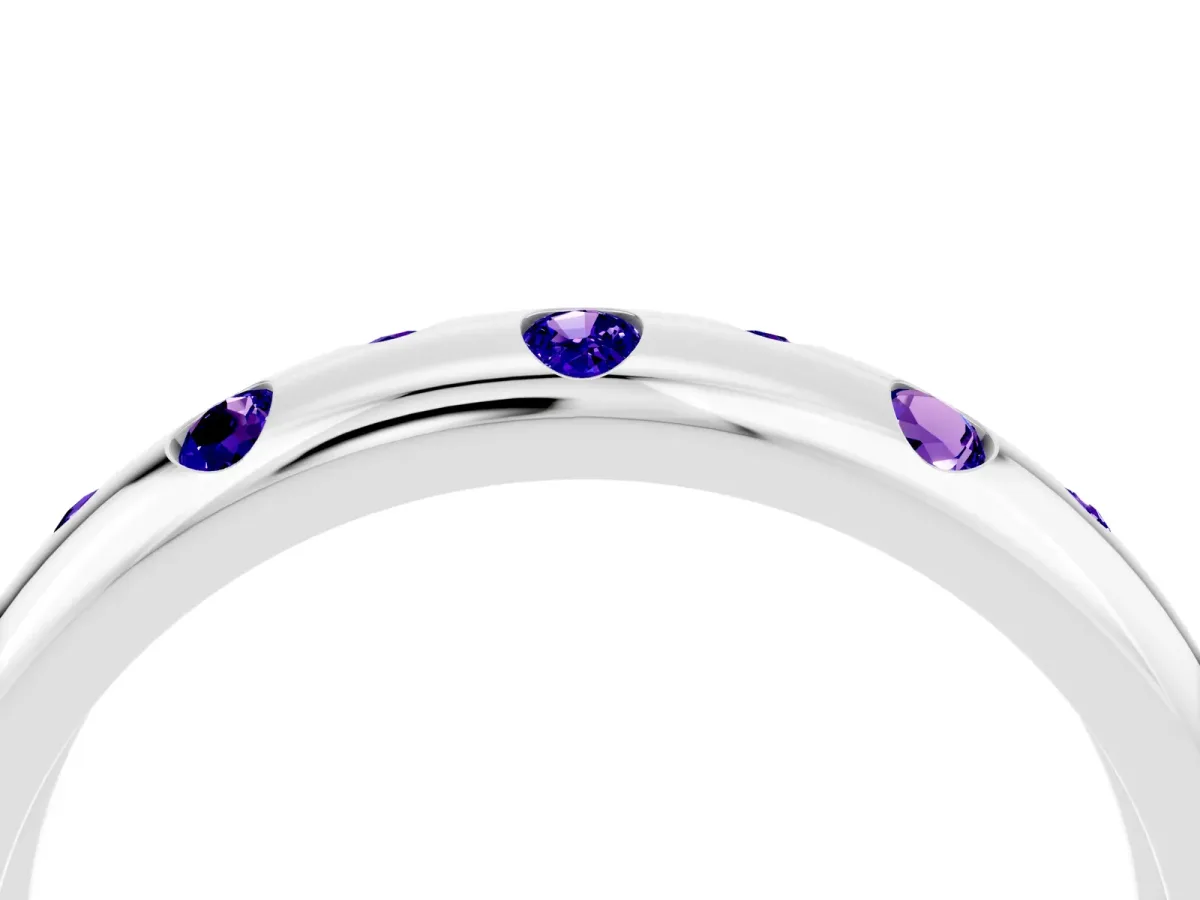 Round Tanzanite Flush-Set Comfort Fit Band White gold