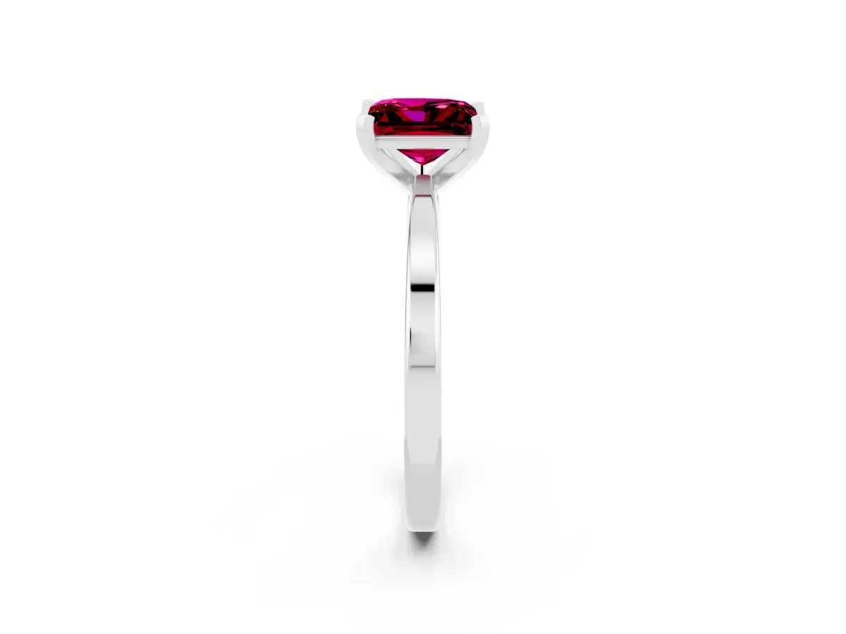 Princess Cut Garnet Solitaire Engagement Ring with Classic Band and Four-Prong Setting Silver
