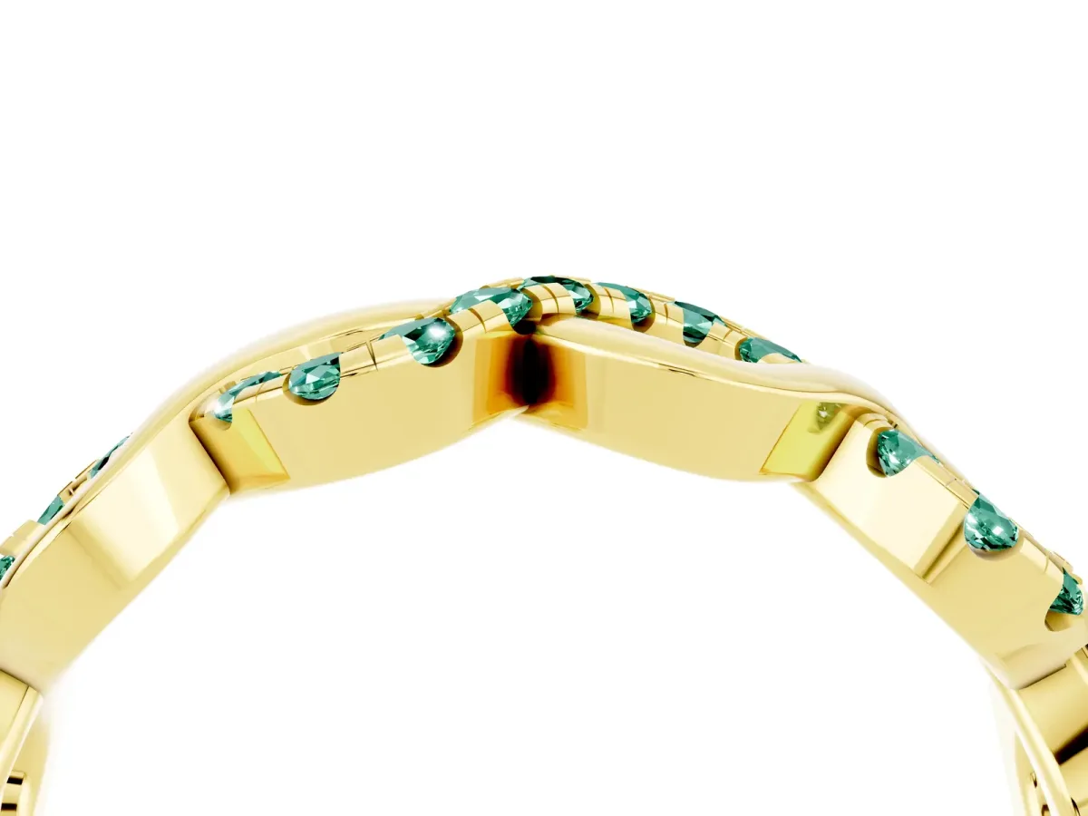 Twist Infinity Round Green Sapphire Band with Pavé Setting Yellow gold