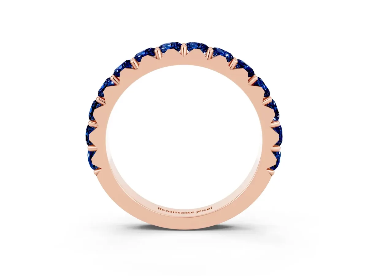 Round Blue Sapphire Half Eternity Band with Classic Prong Setting Rose gold