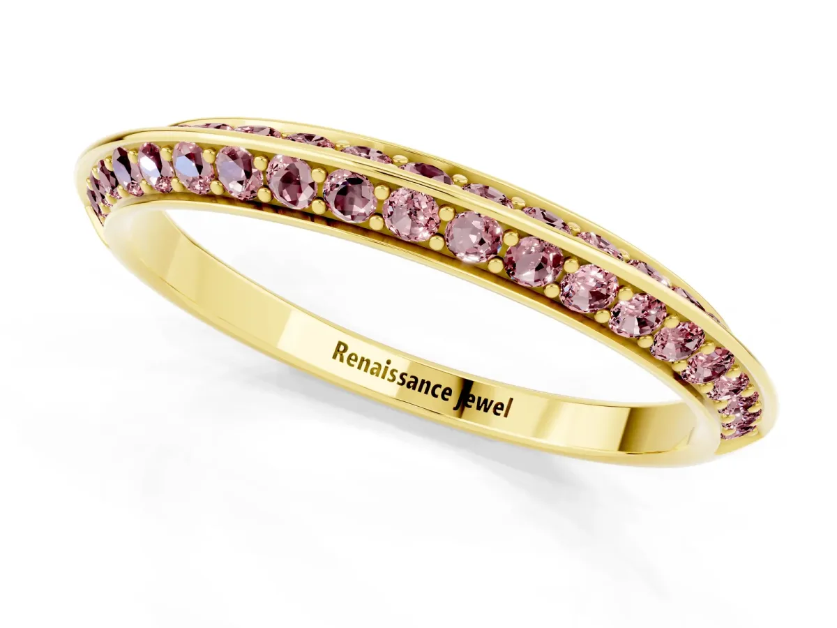 Double Row Pavé Round Morganite Eternity Band with Channel Setting Yellow gold