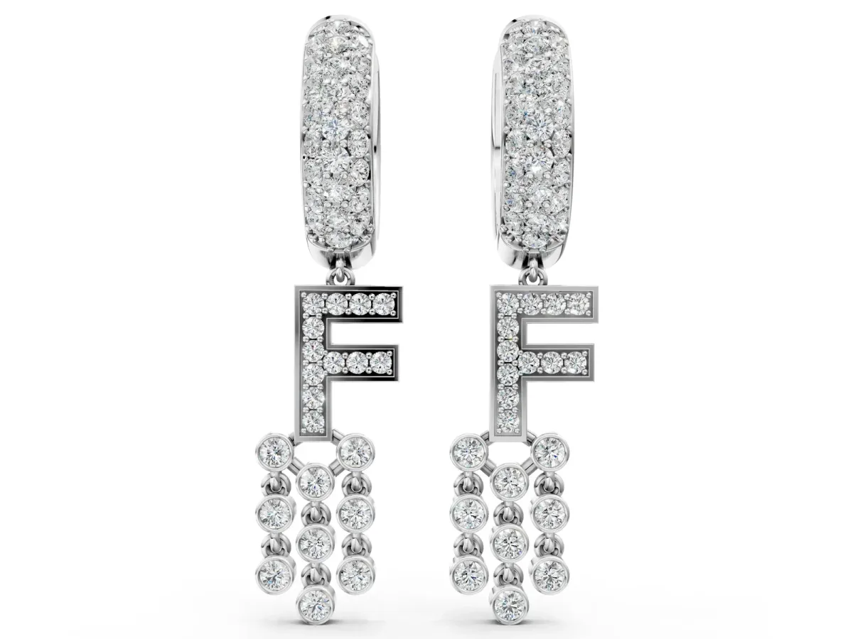 Round Diamond Initial F Huggie Hoop Earrings Platinum