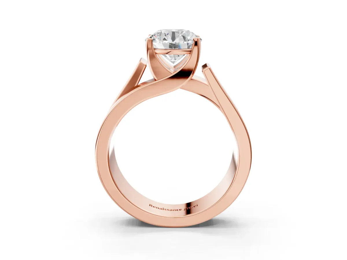 Modern Tension Set Round Cut Diamond Solitaire Wide Band Ring Rose gold