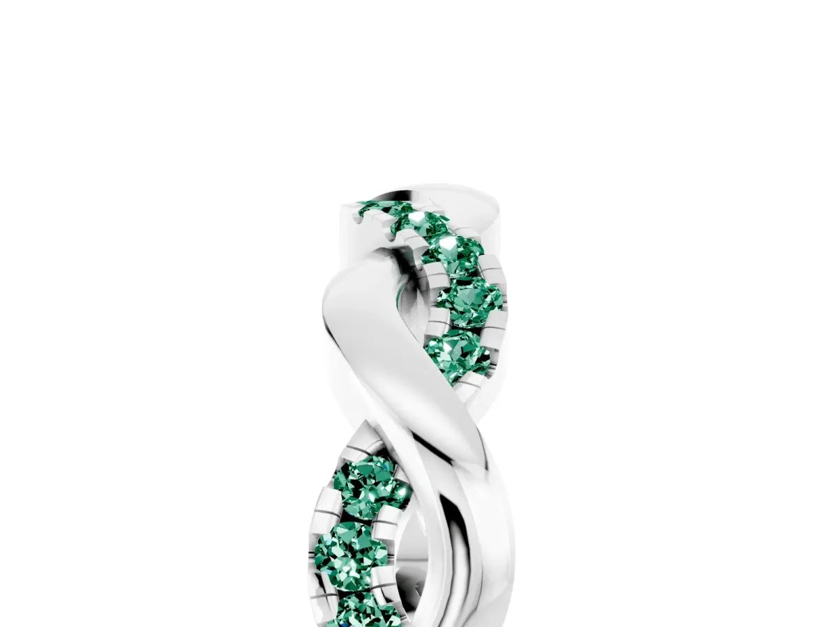 Pavé Round Green Sapphire Twist Eternity Band with Shared Prong Setting Silver