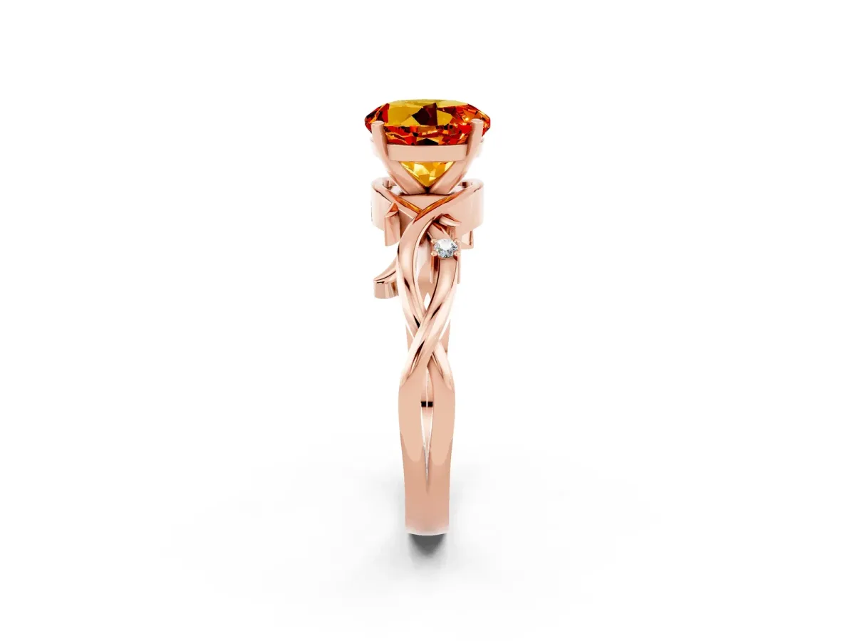 Round Cut Citrine Solitaire Ring with Twisted Band and Prong Setting Rose gold