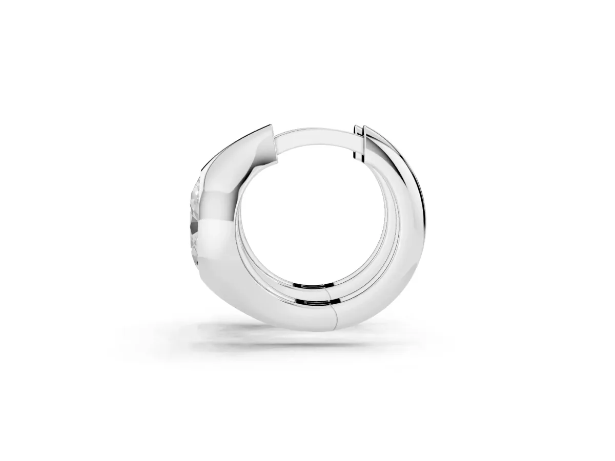 Oval Diamond Framed Huggie Hoop Earrings Silver
