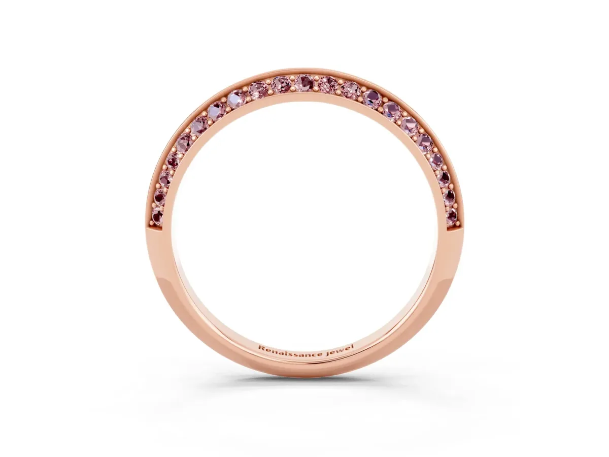 Double Row Pavé Round Morganite Eternity Band with Channel Setting Rose gold