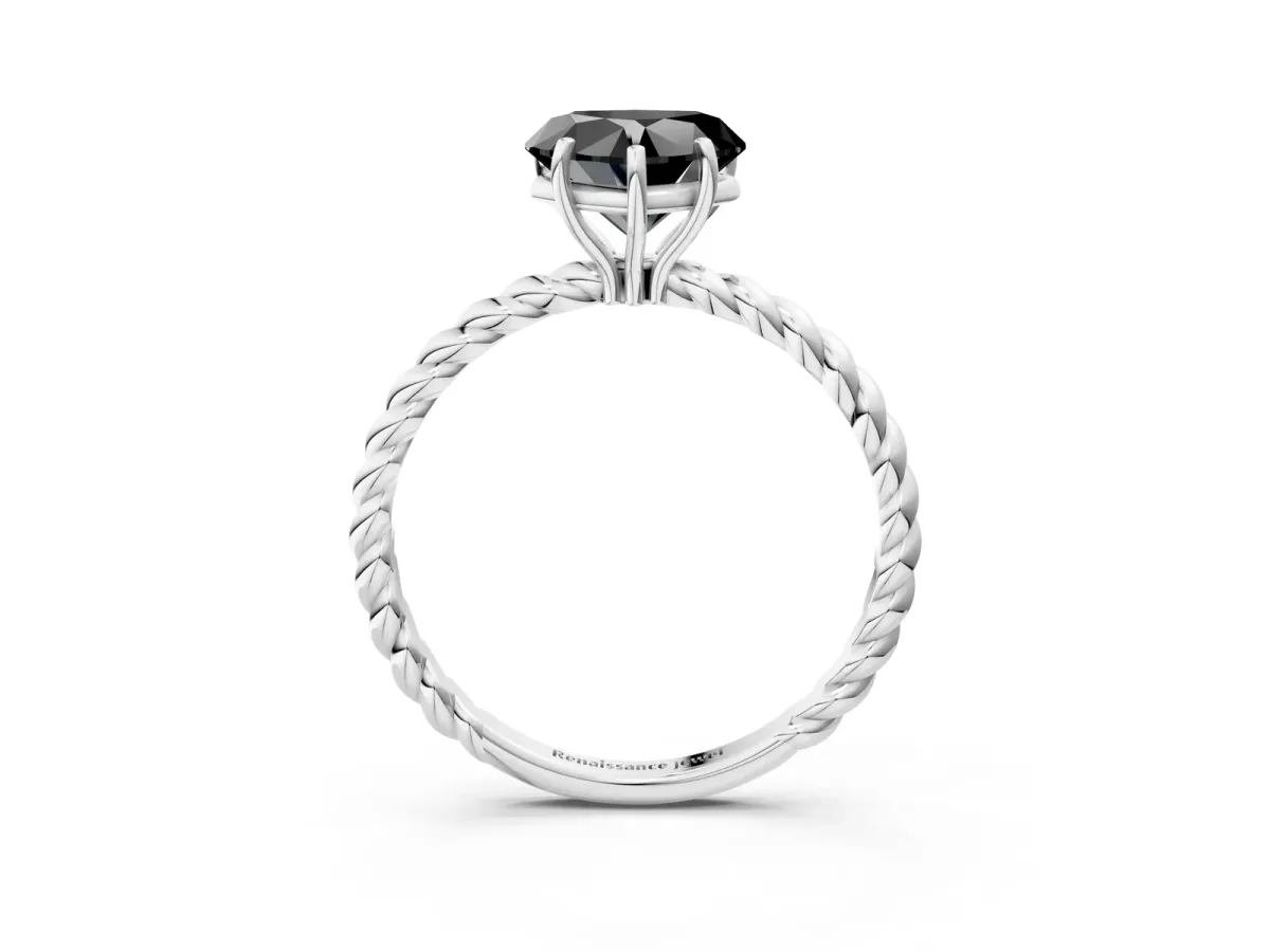 Fancy Black Heart Cut Solitaire Twisted Band 4-Prong Ring Platinum