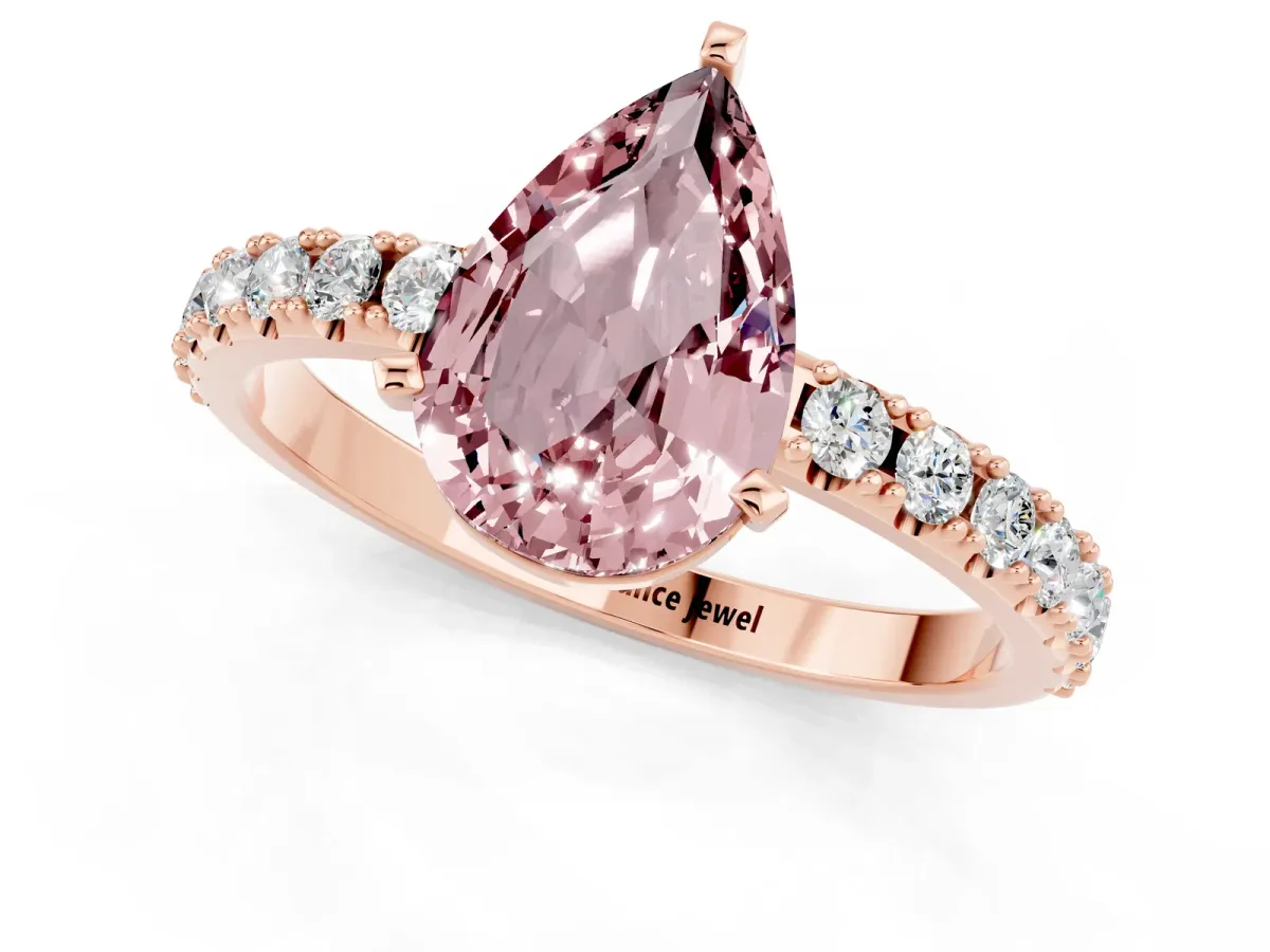 Pear Cut Morganite Solitaire Pavé Band with Four-Prong Setting Rose gold