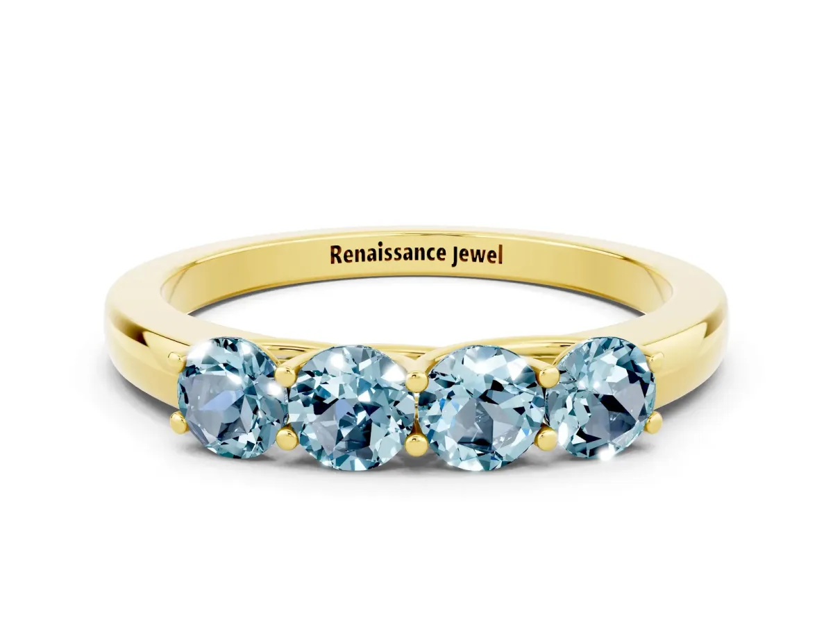 Four-Stone Round Aquamarine Prong-Set Band Yellow gold