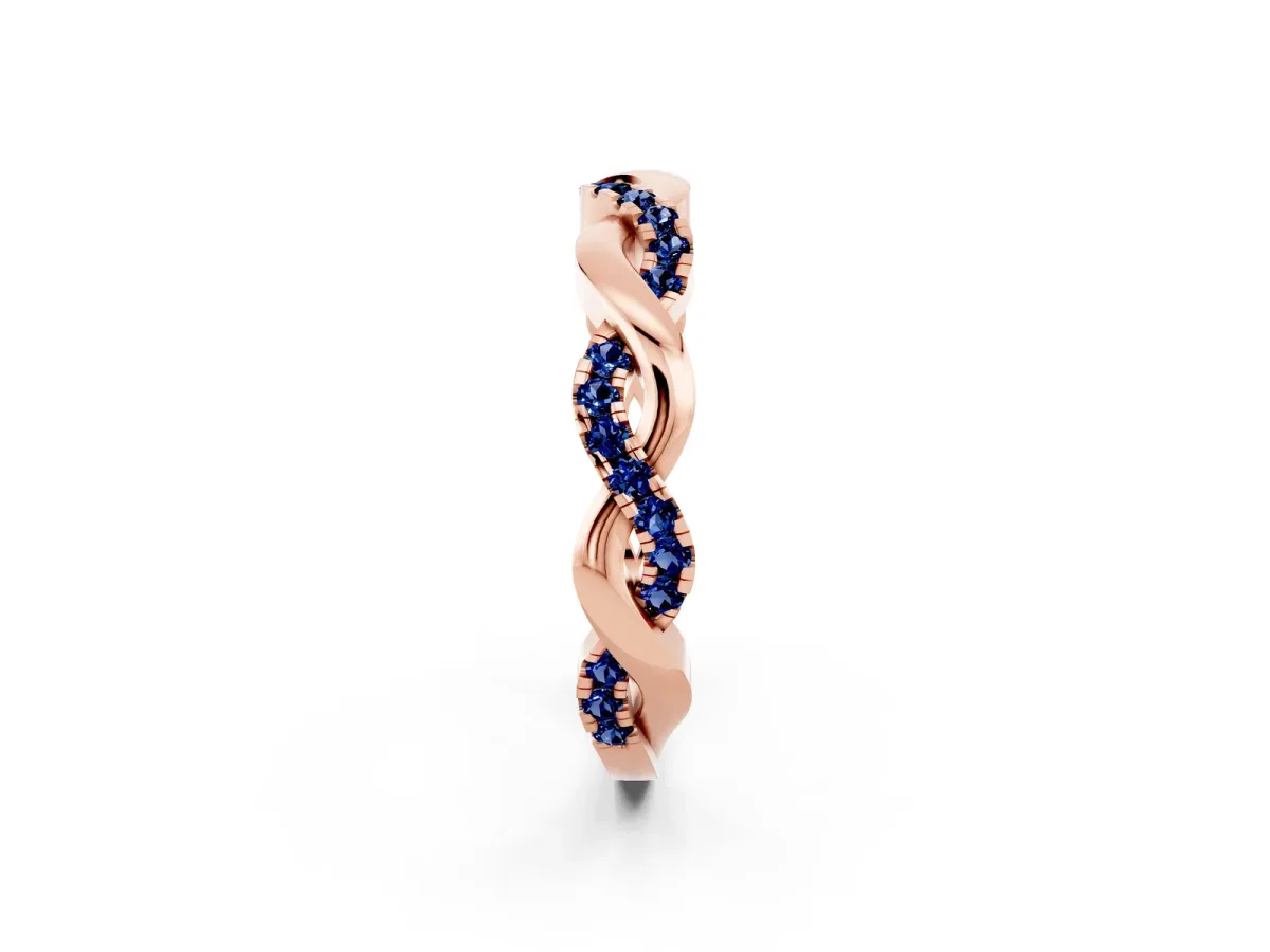 Pavé Round Blue Sapphire Twist Eternity Band with Shared Prong Setting Rose gold