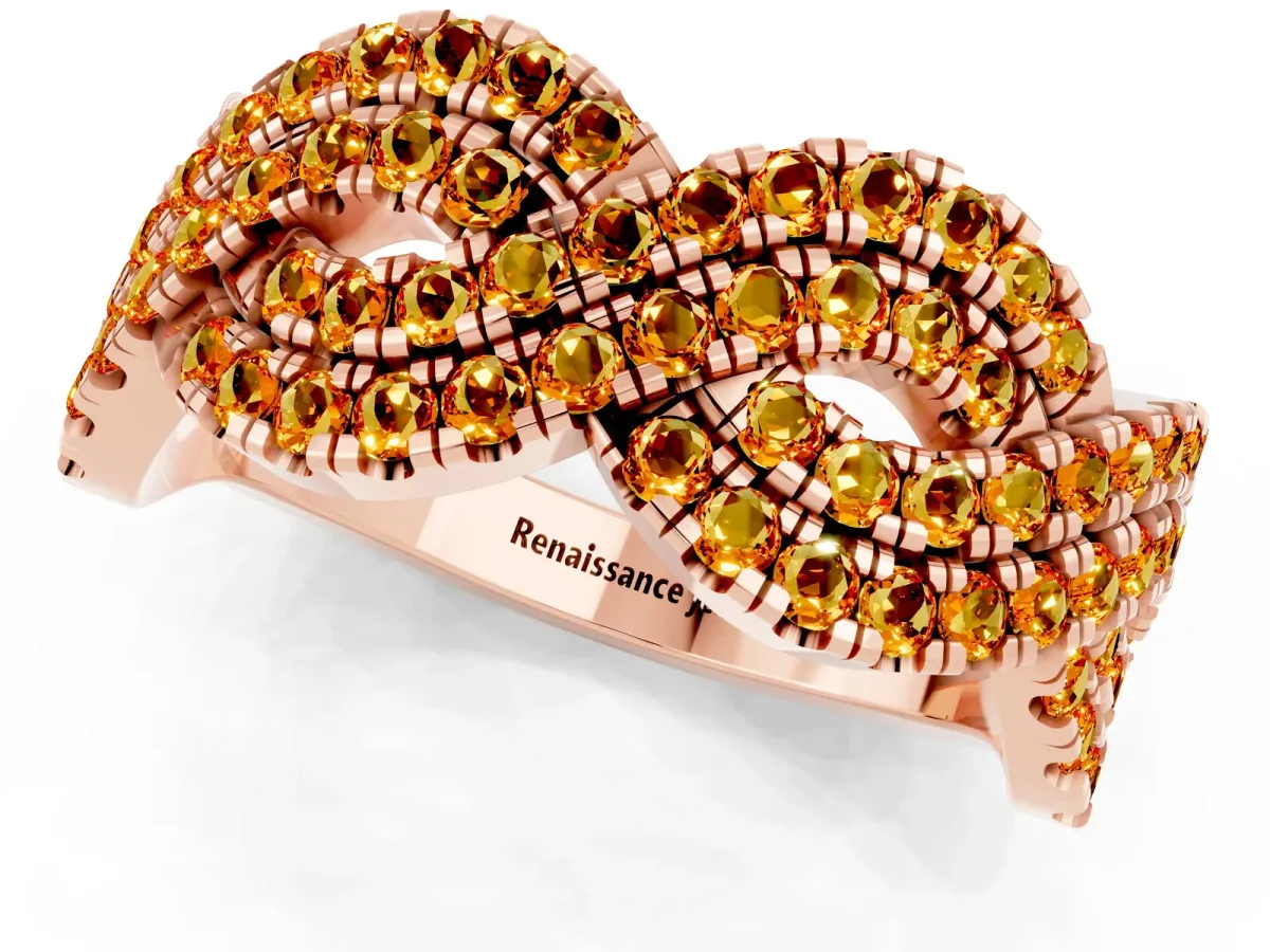 Pavé Round Citrine Infinity Twist Band with Shared Prong Setting Rose gold