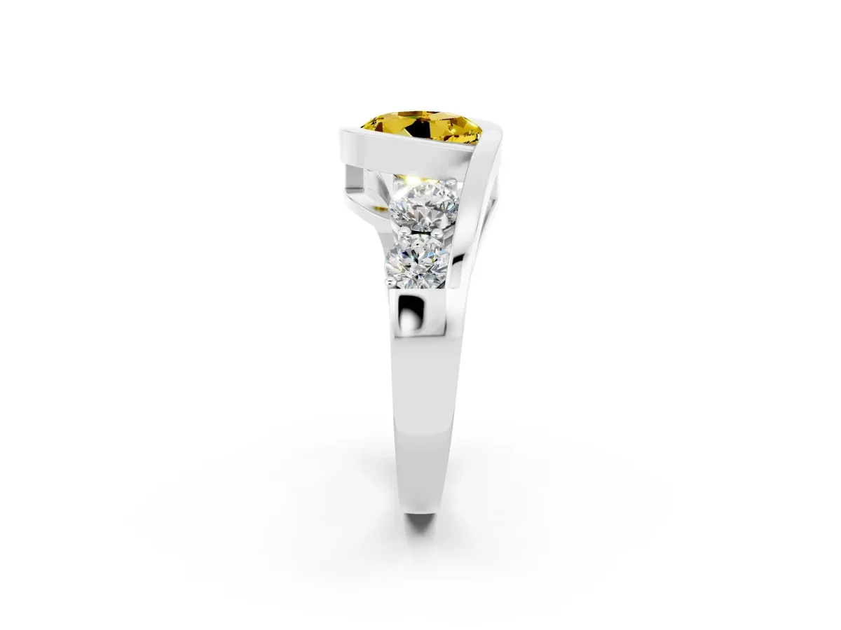 Bezel Set Round Cut Yellow Sapphire Bypass Ring with Round Accents Silver
