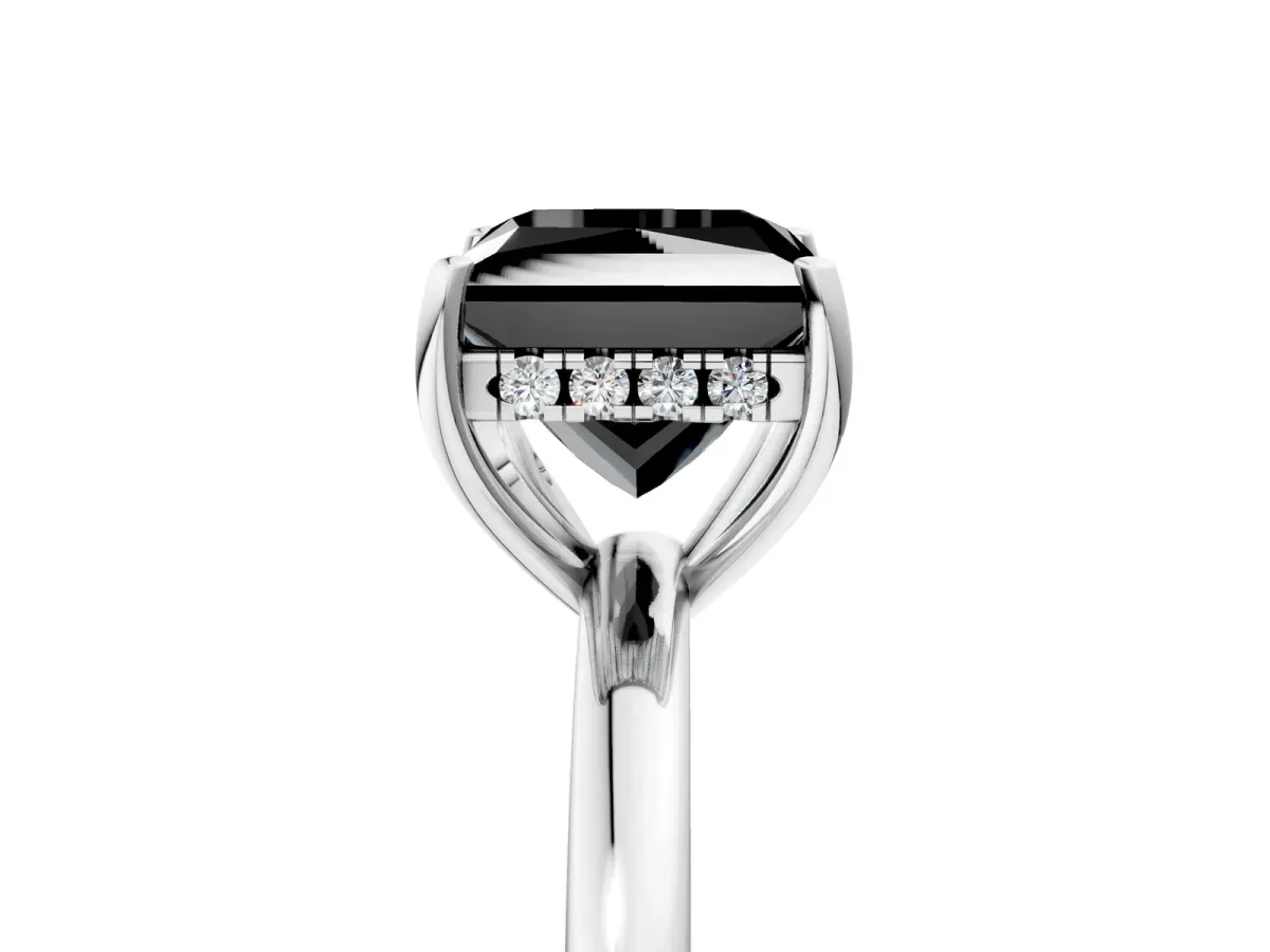 Fancy Black Princess Cut Solitaire Diamond Ring with Prong Setting and Plain Band Silver