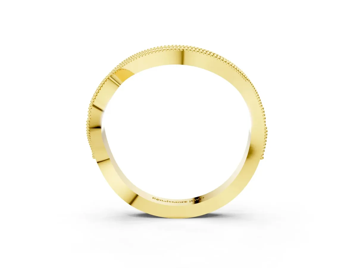 Curved Milgrain Round Diamond Pavé Wedding Band Yellow gold