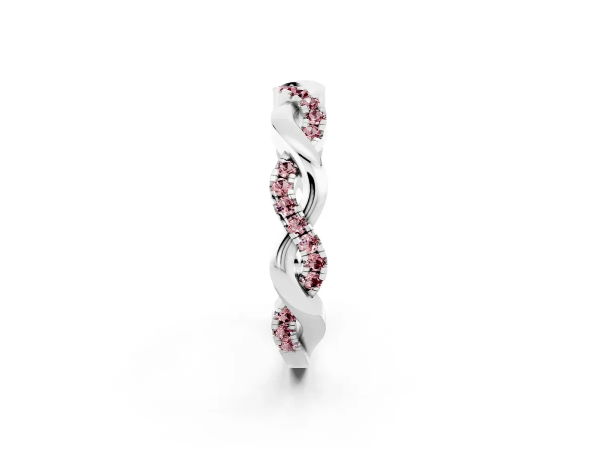 Pavé Round Morganite Twist Eternity Band with Shared Prong Setting Silver