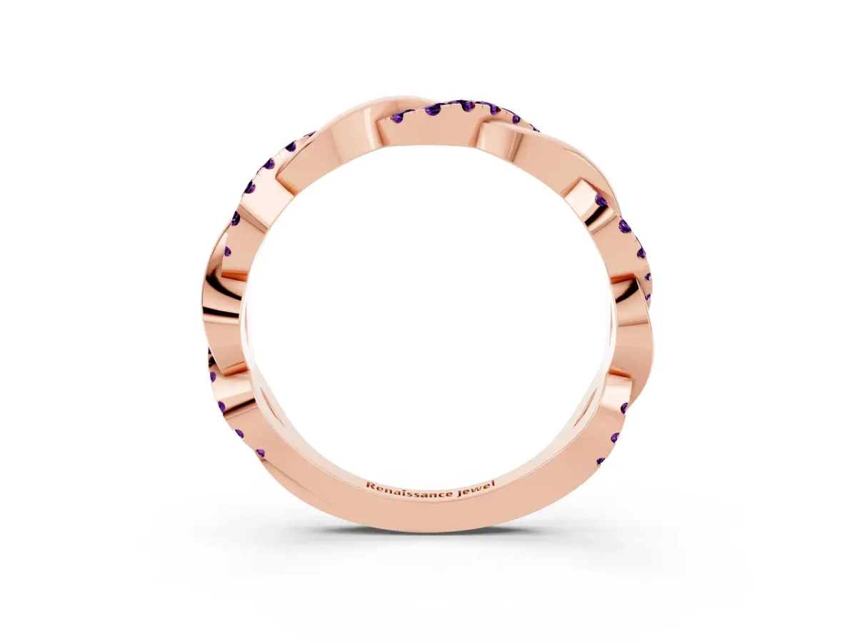 Pavé Round Amethyst Twist Eternity Band with Shared Prong Setting Rose gold