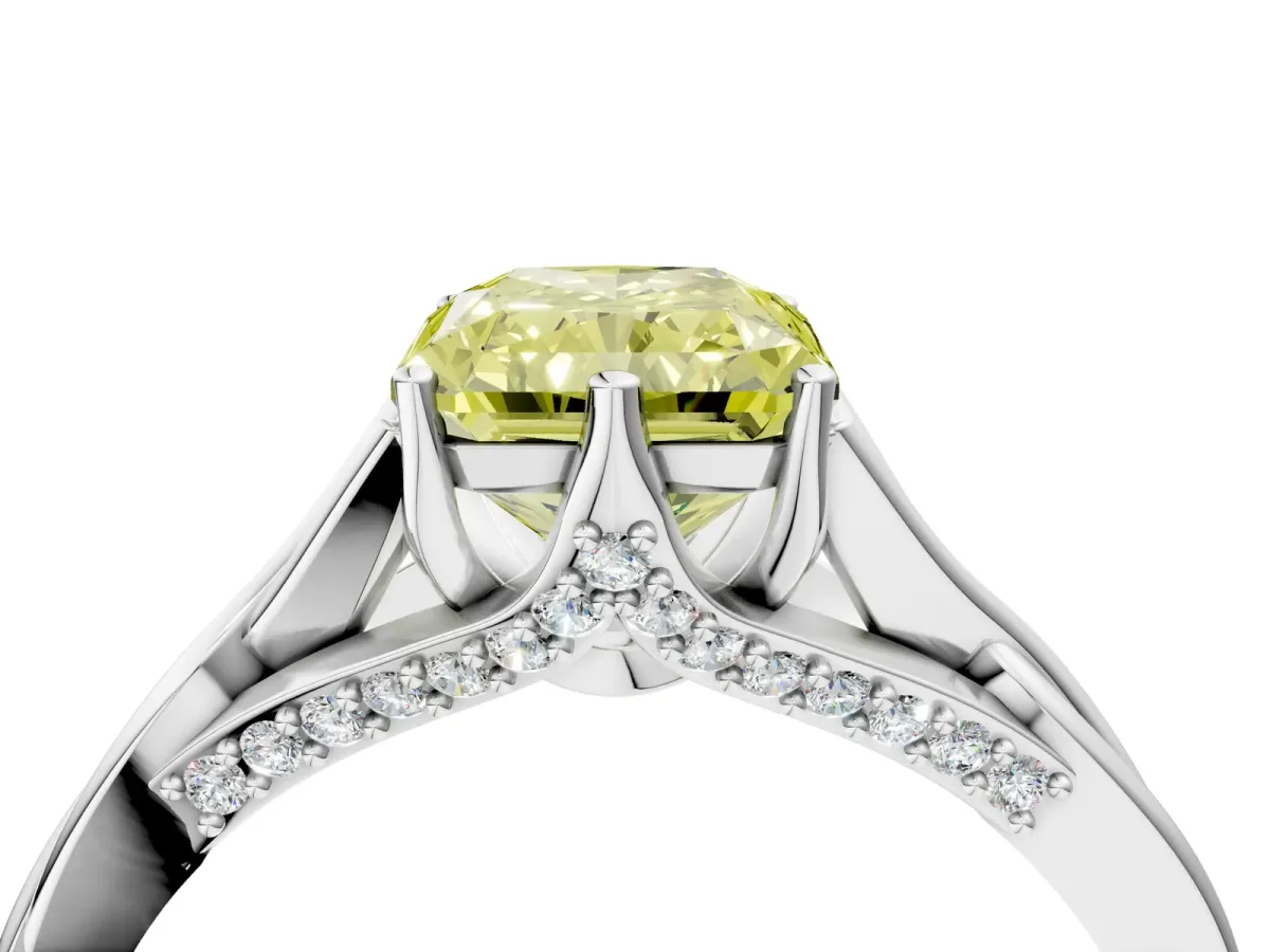 Fancy Yellow Radiant Cut Solitaire Twist Band Six-Prong Setting Platinum