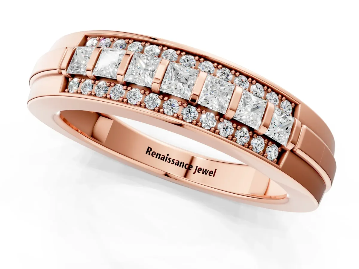 Bar-Set Princess Cut Diamond Pavé Band Rose gold