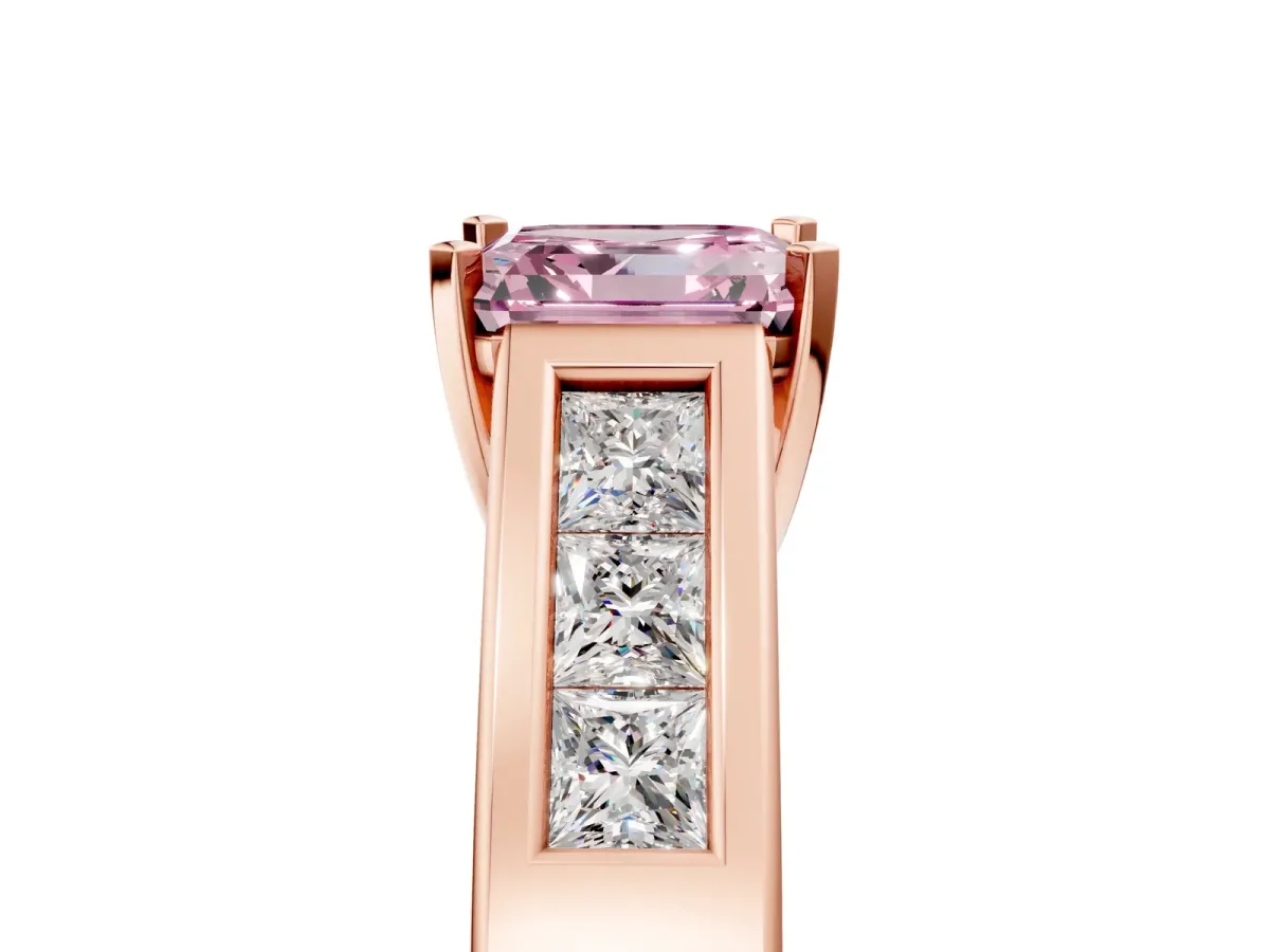 Fancy Pink Asscher Cut Cut Channel Set Solitaire Ring with Four-Prong Setting Rose gold