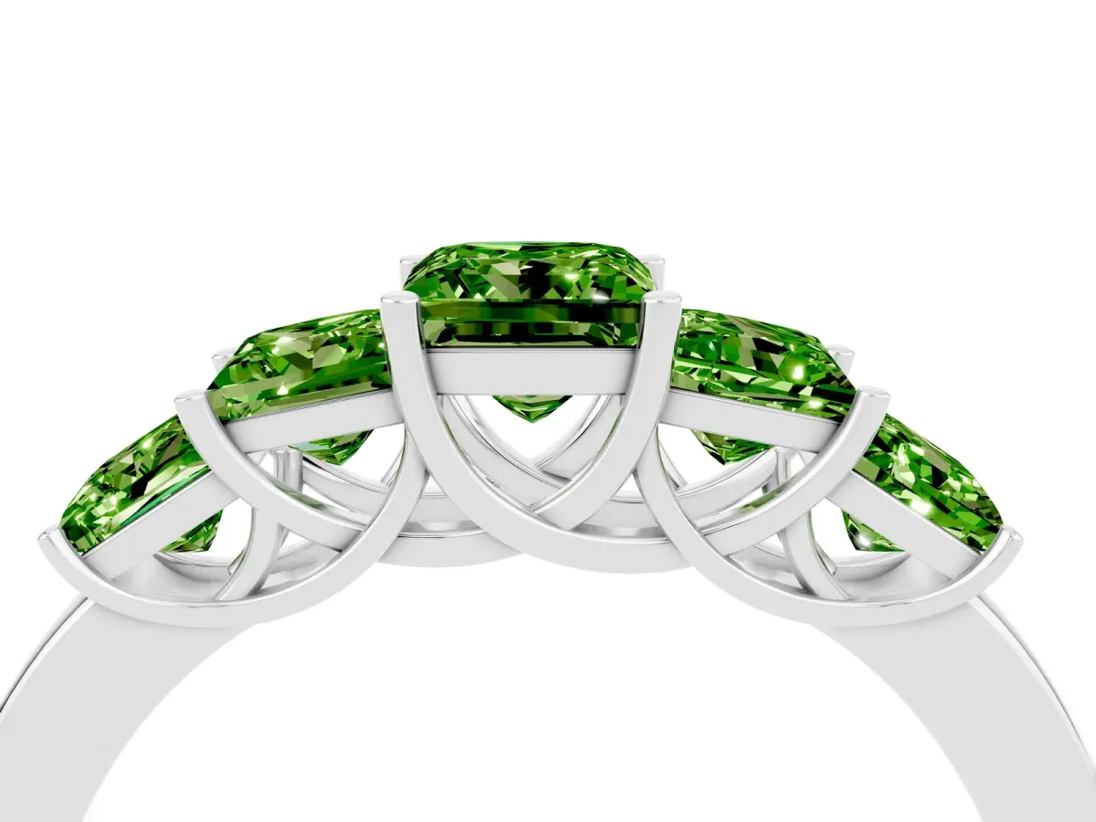 Princess Cut Five-Stone Peridot Ring with Classic Prong Setting White gold