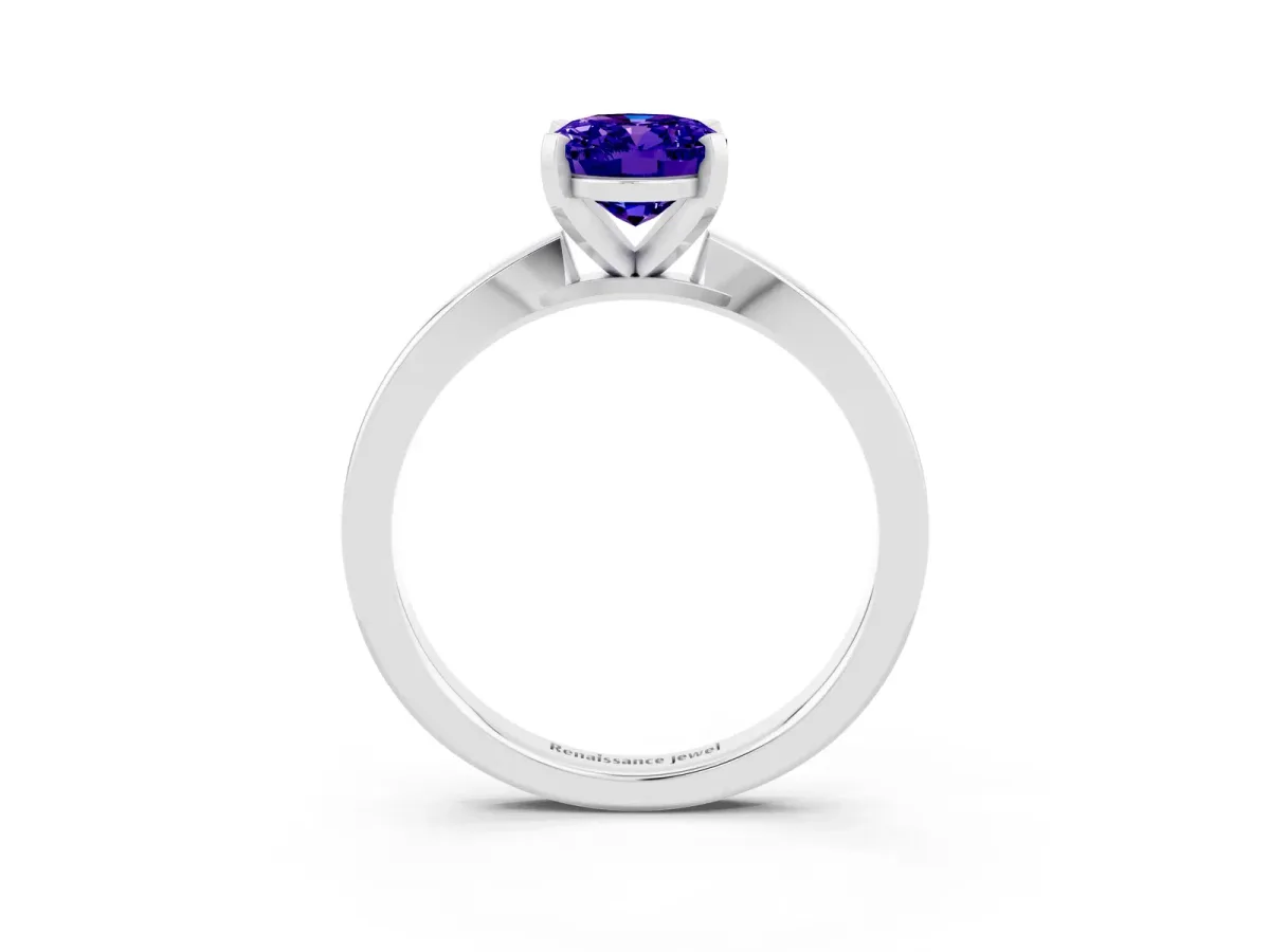 Oval Cut Tanzanite Solitaire Engagement Ring with Classic Band and Four-Prong Setting Silver