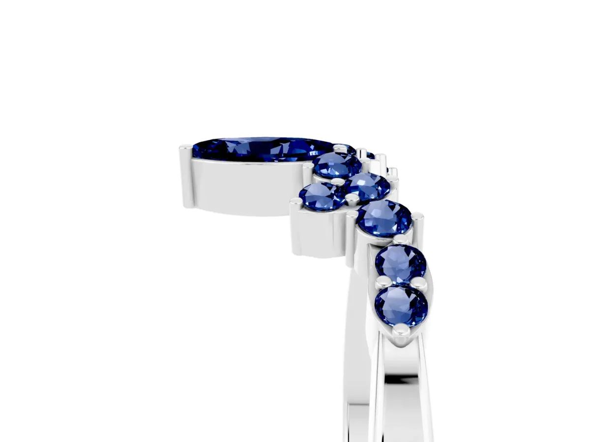 Marquise and Round Blue Sapphire Chevron Band with Prong Setting Silver