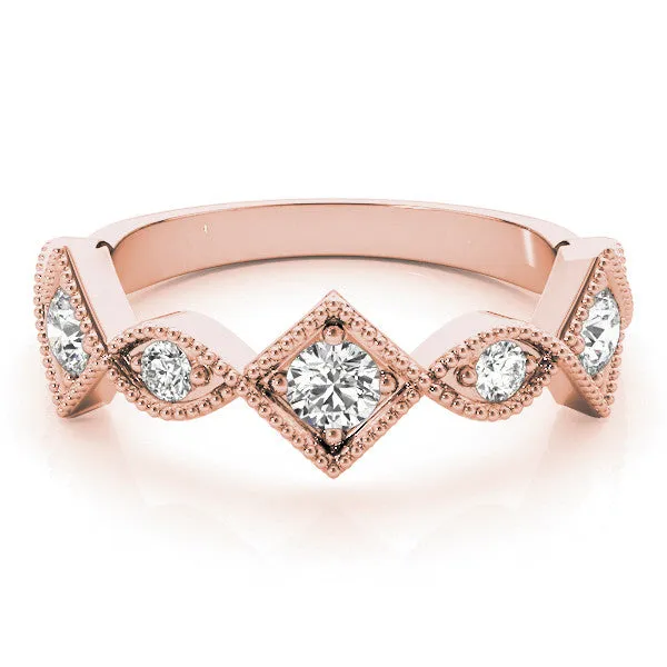 Milgrain Diamond Marquise and Square Band with Bezel Setting Rose gold