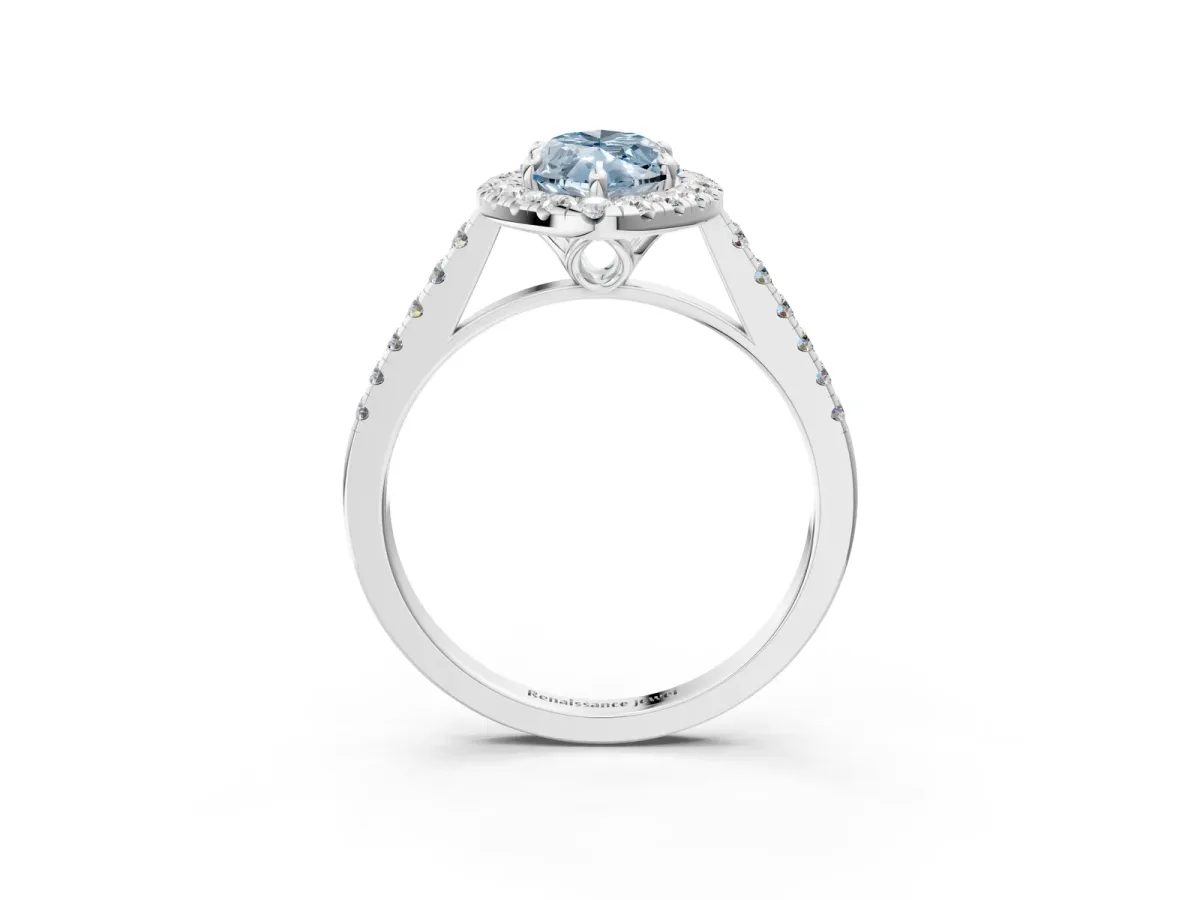 Fancy Blue Marquise Cut Halo Pavé Diamond Engagement Ring with Four-Prong Setting Silver