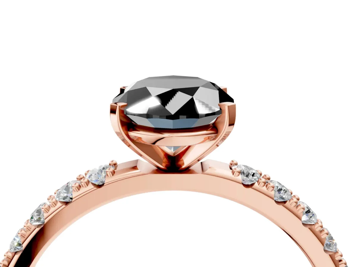 Fancy Black Oval Cut Diamond Solitaire Pavé Band with Four-Prong Setting Rose gold
