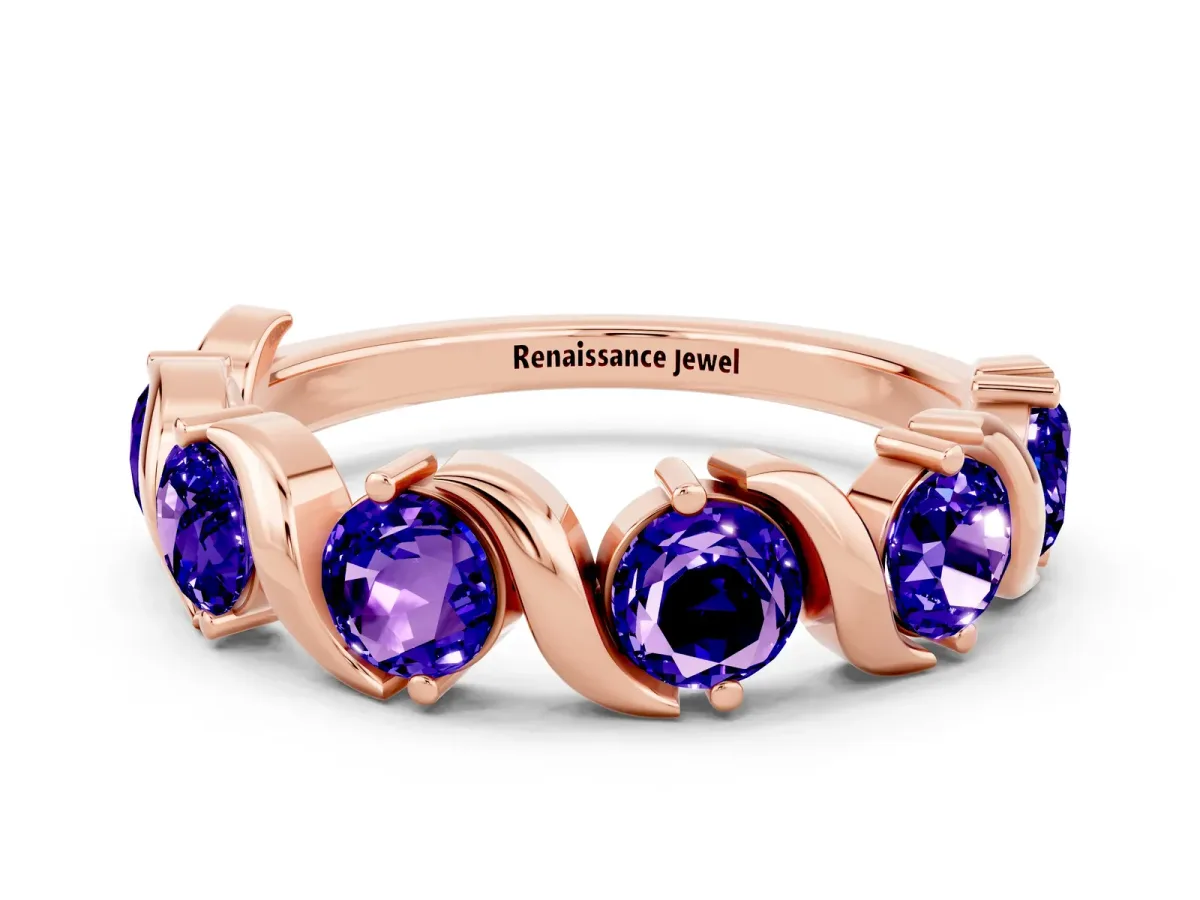 Round Tanzanite Half Eternity Band with Wave Prong Setting Rose gold