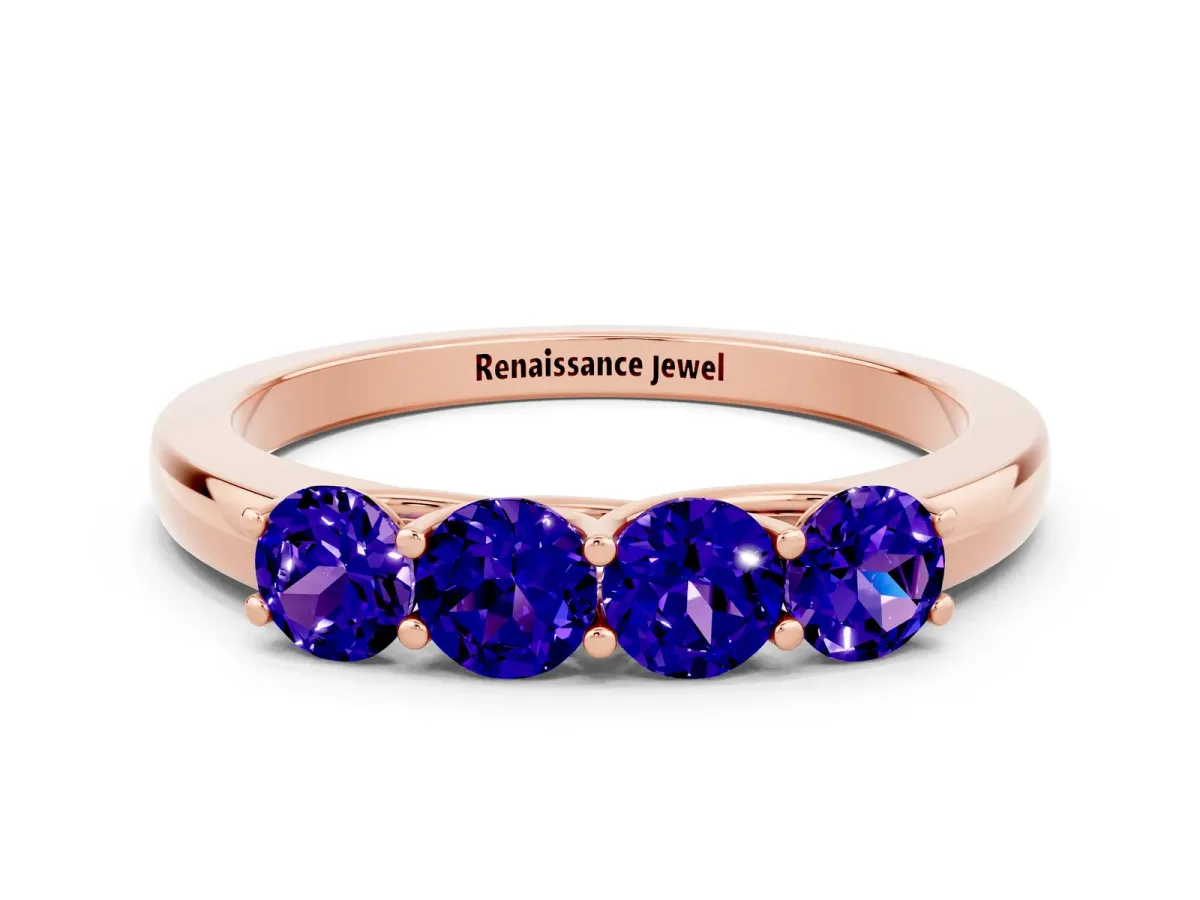 Four-Stone Round Tanzanite Prong-Set Band Rose gold