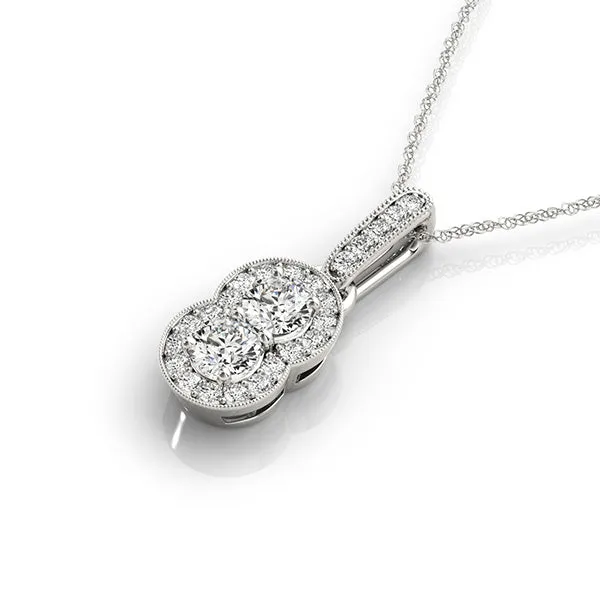 Double Halo Round Diamond Pendant with Pavé Setting White gold