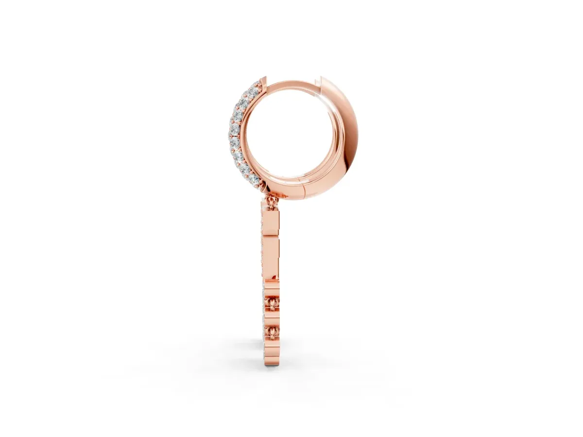 Round Diamond Initial F Huggie Hoop Earrings Rose gold